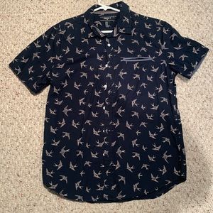 Dark Blue Polo Shirt with swallow bird prints